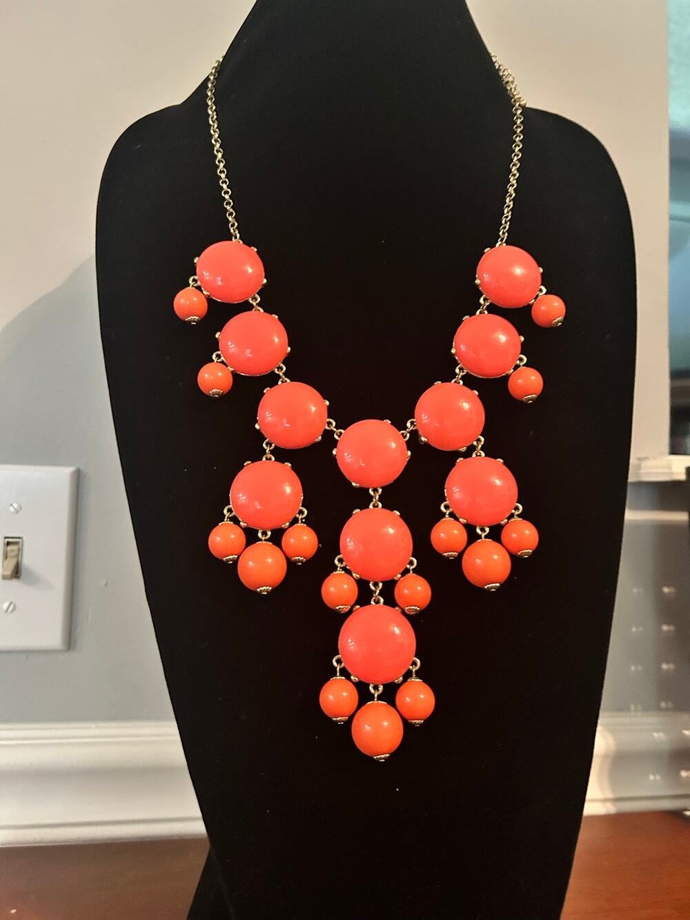 J Crew Tangerine Orange Bubble Necklace Gold Tone Chain Statement 24 Inch